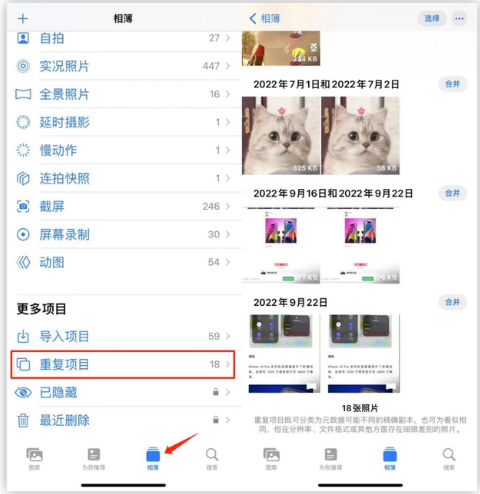阿鲁科尔沁苹果手机维修分享iOS 16 中相册重复项目功能使用方法 